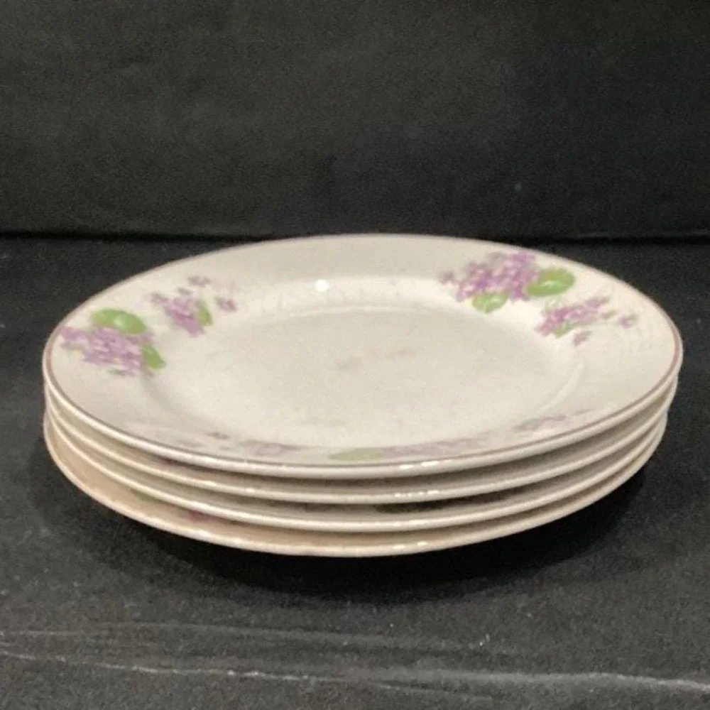 Canonsburg Violet Dessert Plates,‎ Set of 4, Purple Flowers, Vintage USA Pottery